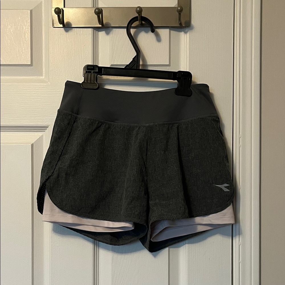 Women's Grey and Pink Lined Athletic Shorts
